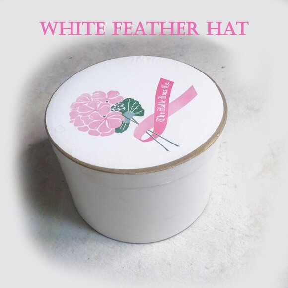Vintage Hat + HATBOX Spring Toque White Feather Hat Pink Flowers 50s 1950s - Picture 3 of 15